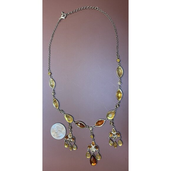 Boho Necklace Colored Rhinestones Gold Tone With Brown Amber Accents - Picture 4 of 4